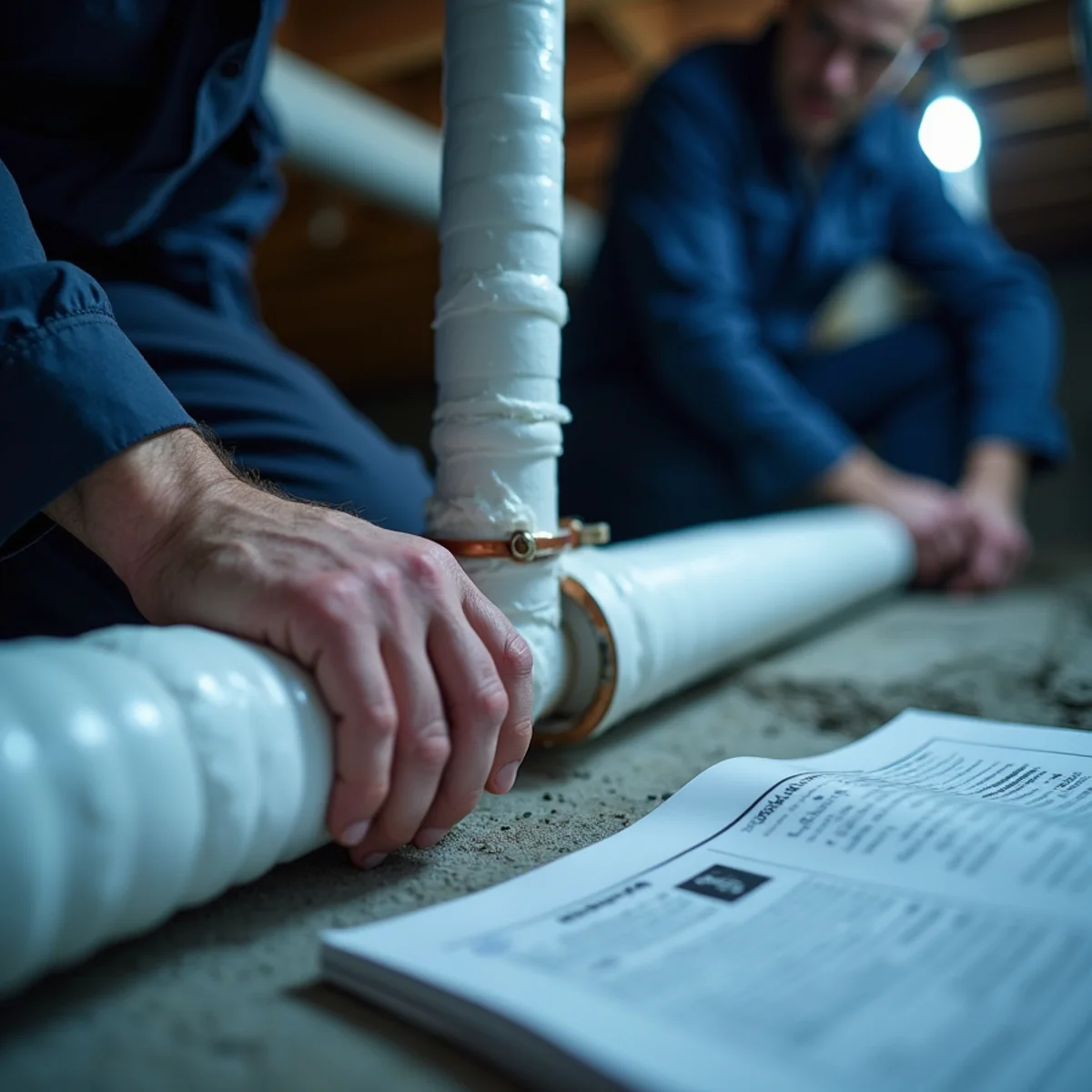 Foam pipe insulation fitted to exposed water supply lines in a crawl space