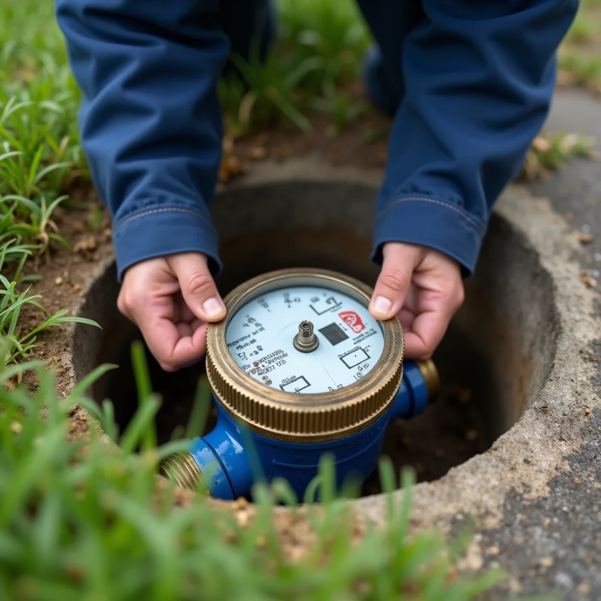 Close-up of a residential water meter low-flow indicator used to test for a hidden leak
