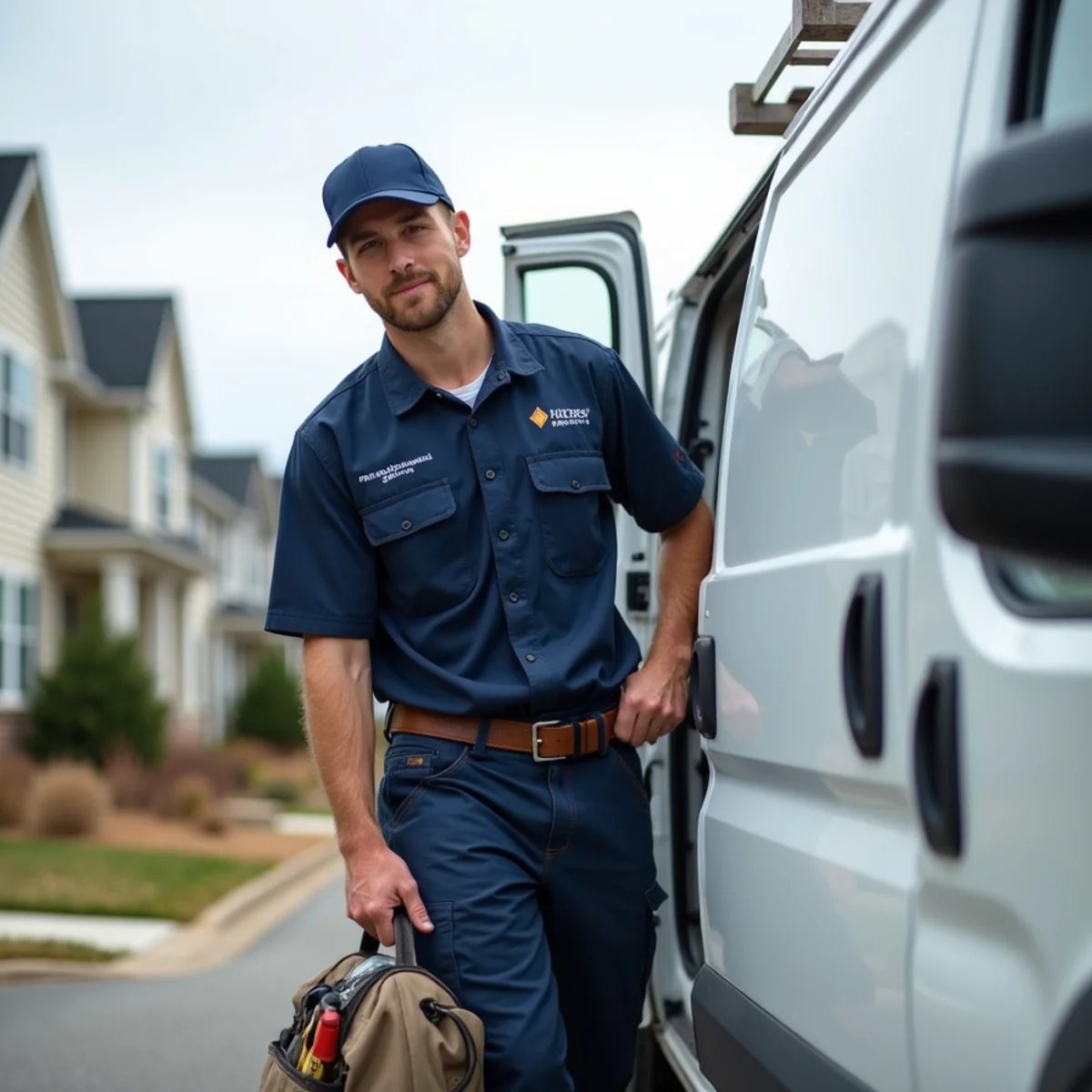 Plumber completing an early-morning service call at a Leeland Station home in Stafford, VA